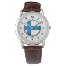 Manar Finland Flagga Brown Leather Strap Watch