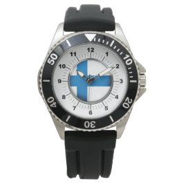 Manar Finland Flagga Krona Black Rubber Strap Watc Armbandsur