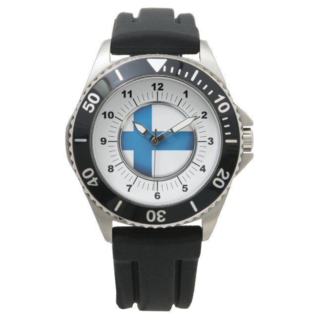 Manar Finland Flagga Krona Black Rubber Strap Watc Armbandsur (Framsida)