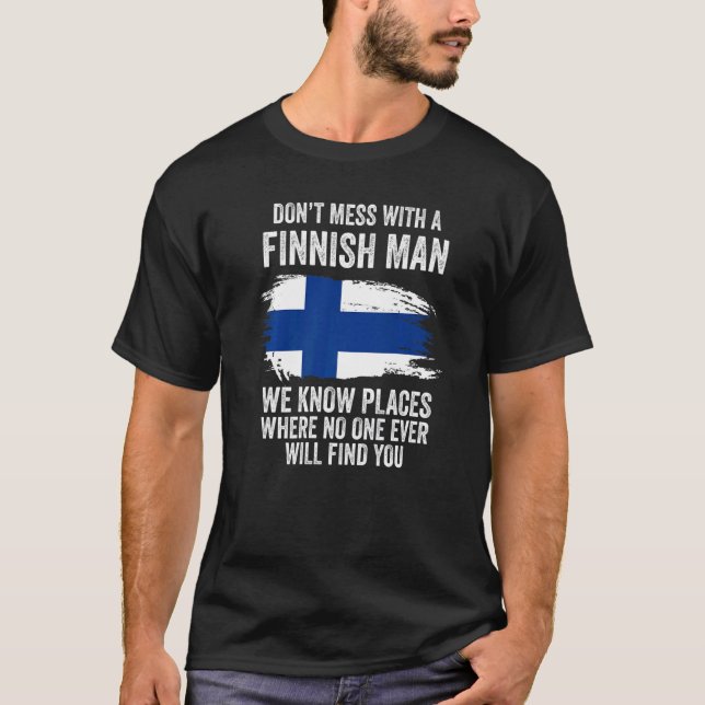 Manar Finska Flagga Finland T Shirt (Framsida)