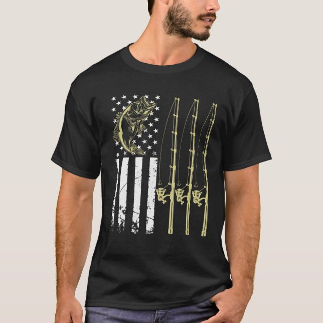 Manar Fishing US Camouflage USA flagga Bass Fish,  T Shirt (Framsida)