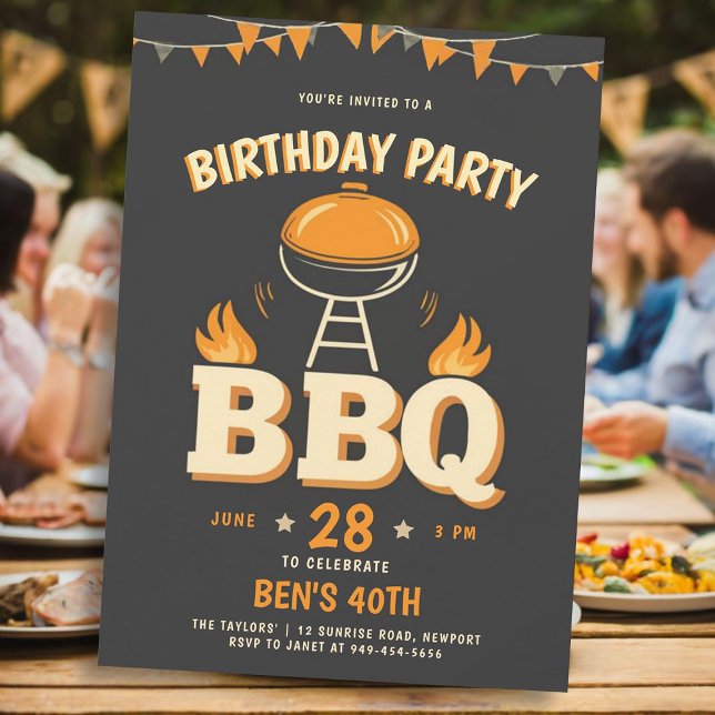 Manar Födelsedagsfest Ideas Backyard BQ Rustic Inbjudningar (mens birthday party ideas backyard bbq barbeque rustic vintage milestone personalized invitation)