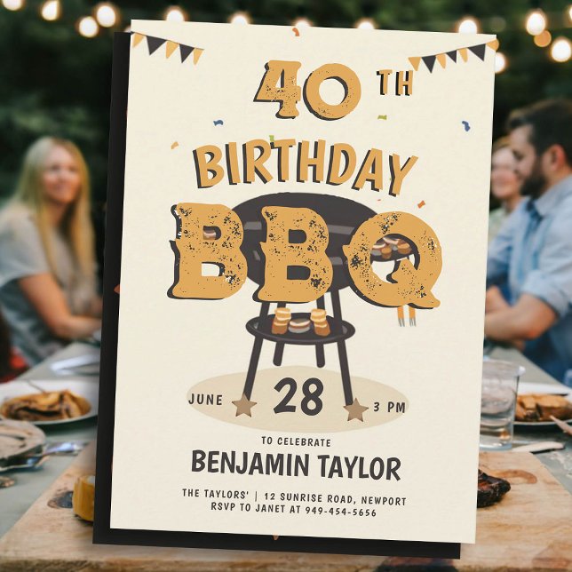 Manar Födelsedagsfest Summer Backyard BBQ Rustic Inbjudningar (mens birthday party ideas backyard bbq summer outside black yellow orange husband boyfriend dad fun)
