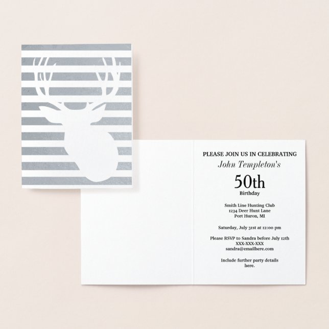 Manar Foil Hjort Hunting Birthday-inbjudningar Folierat Kort (Display)