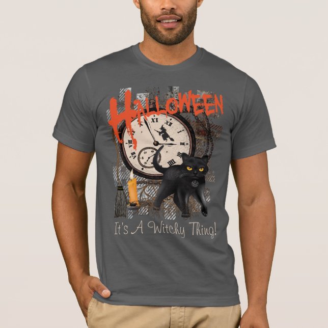 MANAR FÖR HALLOWEEN SVART HÄXAKATT T SHIRT (Framsida)