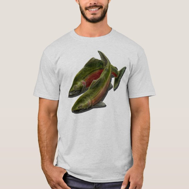 Manar för lax för fiskeskjortaCoho T-tröja Tee Shirt (Framsida)