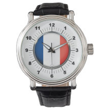 Manar Frankrike Flagga Black Leather Strap Watch