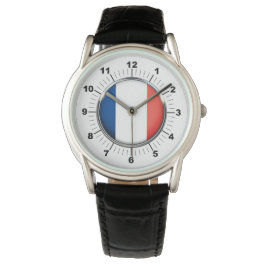 Manar Frankrike Flagga Black Leather Strap Watch Armbandsur