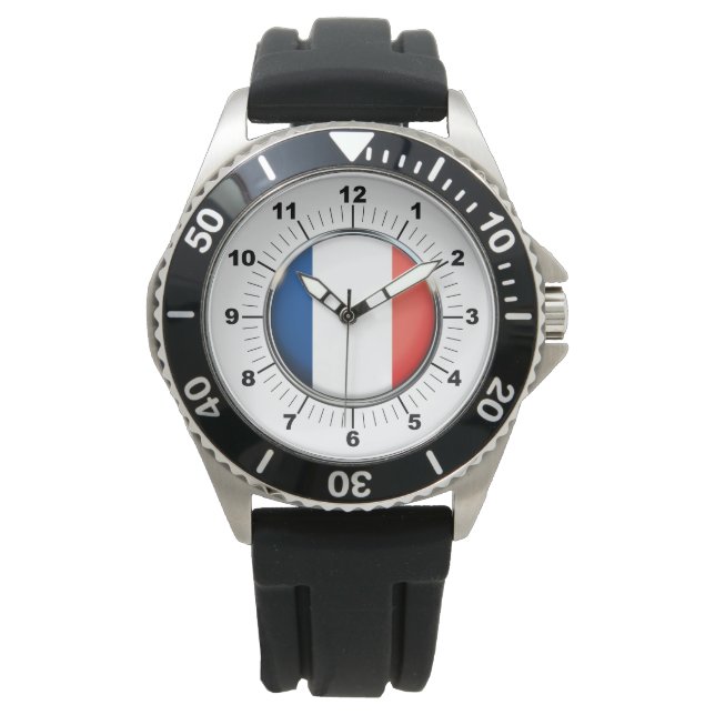 Manar Frankrike Flagga Krona Black Watch Armbandsur (Framsida)