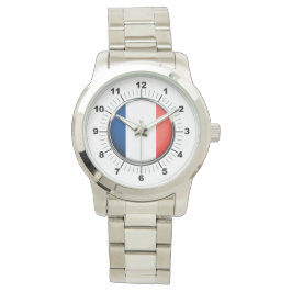 Manar Frankrike Flagga Oversized Silver Bracelet W Armbandsur