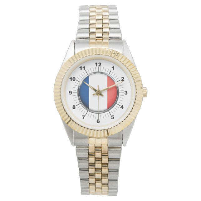 Manar Frankrike Flagga Two-Tone Bracelet Watch Armbandsur (Framsida)