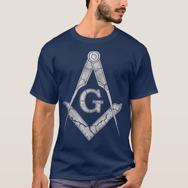 Manar Freemason Square och Compass Stone Stil T Shirt (Framsida)