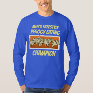 Manar fristil Perogy som äter mästareskjortan T-shirt