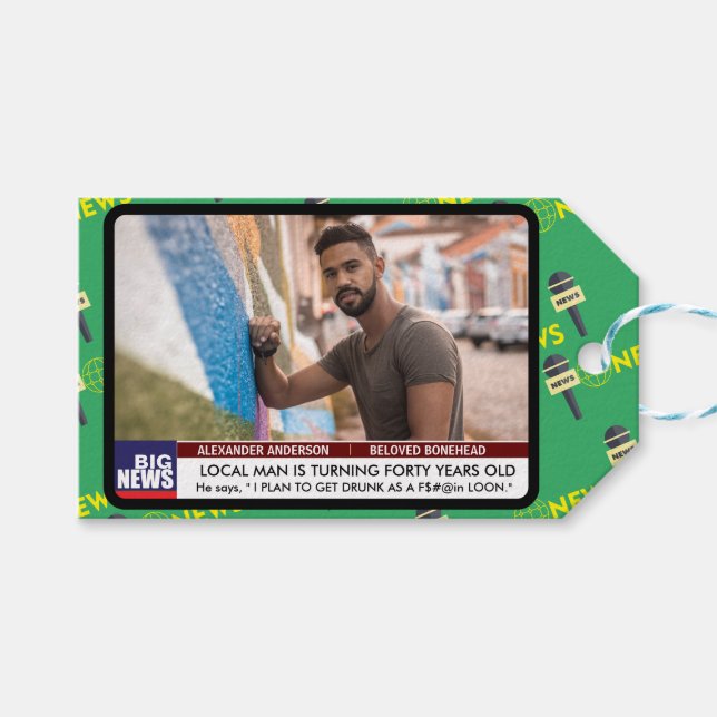 Manar Funny 40th Birthday TV News 50th 60th Presentetikett (Framsidan (Horisontell))