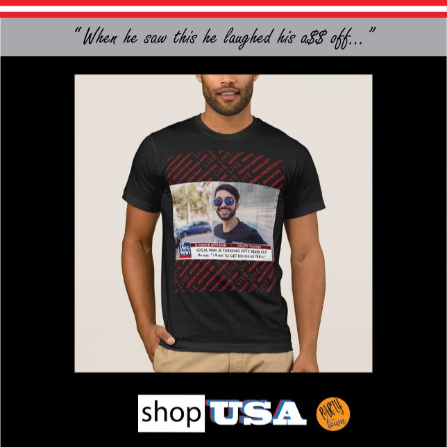 Manar Funny 50:e födelsedagstidningen TV News 40:e T Shirt (funny gag gifts. comedy local news. birthday or anniversary.  add your photo. unique, personal, TV,)