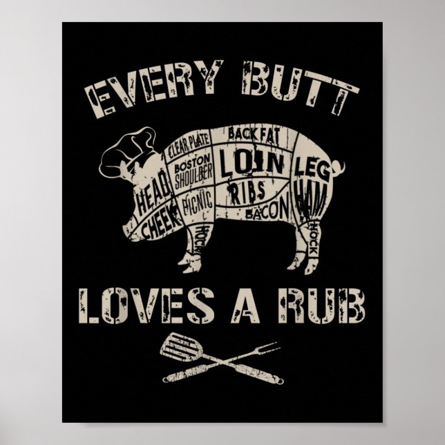 Manar Funny Butt Kärlek Rub Kött Bbq Smoker Poster (Framsidan)