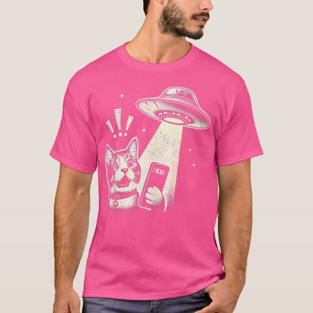 Manar Funny Cat Alien Ufo möter Sci-Fi T Shirt (Framsida)