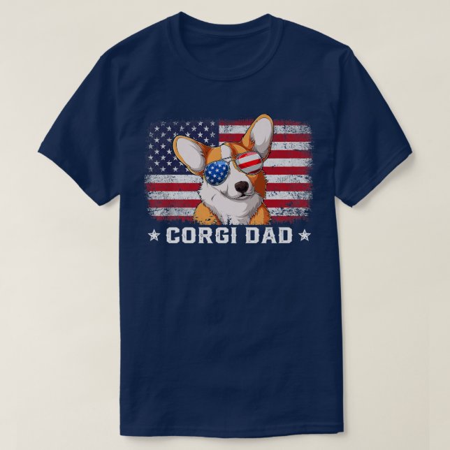 Manar Funny Corgi Pappa American Flagga Fars dag11 T Shirt (Design framsida)