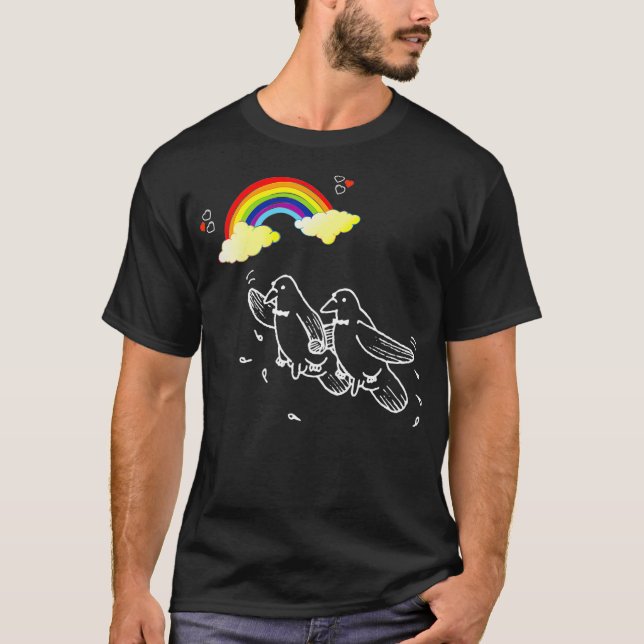 Manar Funny Gay Rainbow Birds LGBT Pride Parad T Shirt (Framsida)