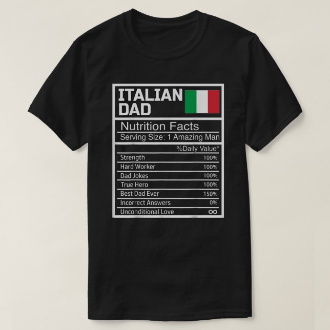 Manar Funny Italiensk Pappa Nutritional Facts Far  T Shirt (Design framsida)