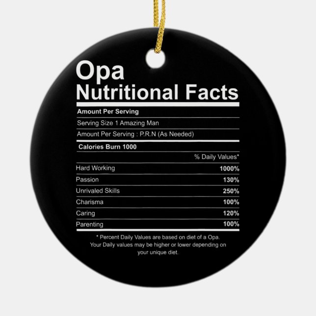 Manar Funny Opa Grandfather Pappa Nutrition Fact Julgransprydnad Keramik (Framsidan)
