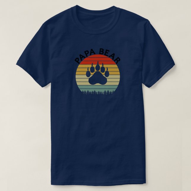 Manar Funny Pappa Bear Paw Skriv ut Retro-solnedgå T Shirt (Design framsida)