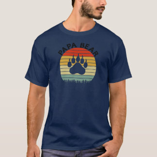 Manar Funny Pappa Bear Paw Skriv ut Retro-solnedgå T Shirt