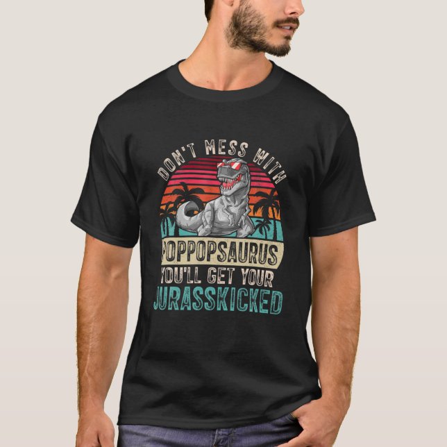 Manar Funny Pop Pop Dinosaurs Retro Pappa Far Da T Shirt (Framsida)