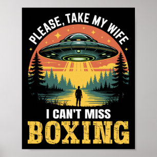 Manar Funny Ufo Boxing Joke Alien Abduction Retro Poster