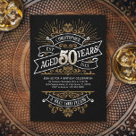 Manar Funny Whiskey 50:e födelsedagen Inbjudningar<br><div class="desc">Fira de stora 5-0 med stil och humor med den här vintagen whiskyinspirerade födelsedagsdesignen. Den svarta, guld och vita typografin är ornat och elegant, ge en klassisk vintage. Perfekt för en man (eller kvinna!) i ditt liv som kärlekar sin soffa, sprit, bourbon och andra spritdrycker. Innehåller en vintage av anpassade...</div>
