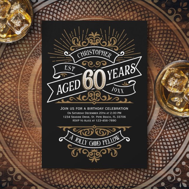 Manar Funny Whiskey 60:e födelsedagen Inbjudningar (Skapare uppladdad)