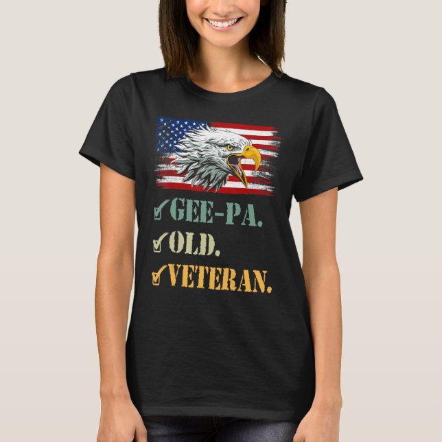 Manar Gee Pa Old Veteran American Eagle Flagga Coo T Shirt (Framsida)
