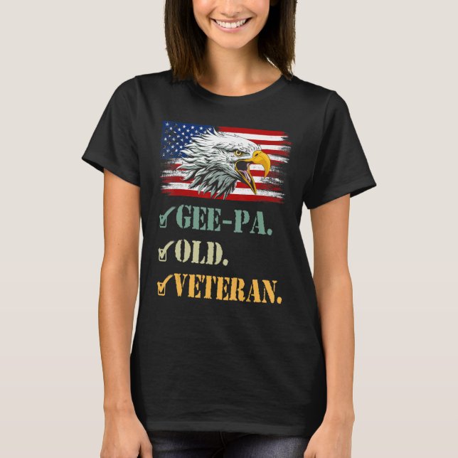 Manar Gee Pa Old Veteran American Eagle Flagga Coo T Shirt (Framsida)