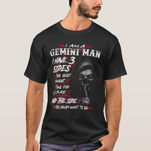 Manar Gemini Man jag har 3 sidor av det fina födel T Shirt (Framsida)
