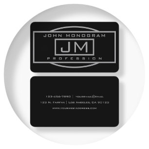 Manar Geometric Black & Grått Monogrammed Business Visitkort