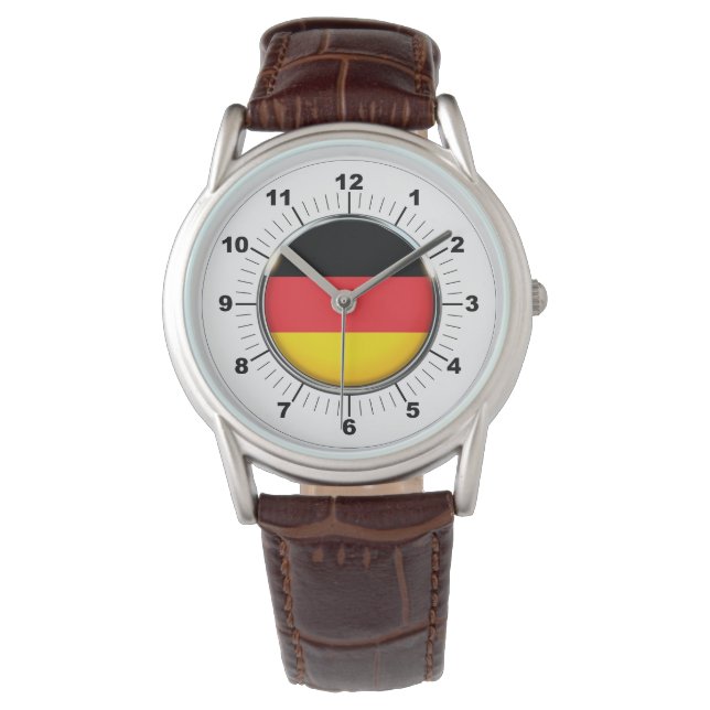 Manar German Flagga Classic Brown Leather Watch Armbandsur (Framsida)