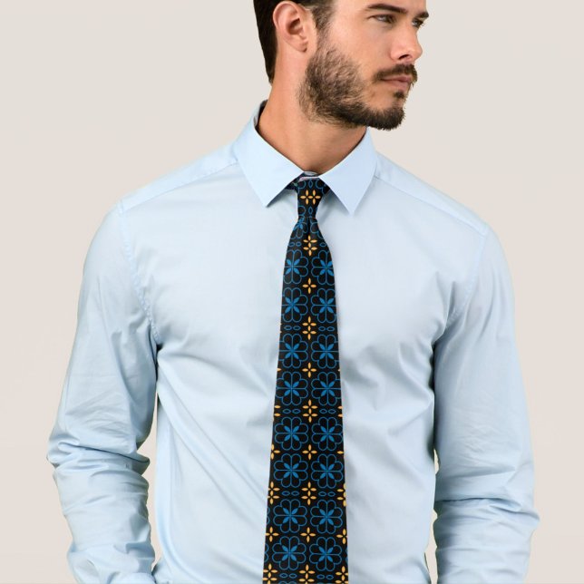 Manar Gift Mönster Blue Neck Tie Snyggt Slips (Discover the allure of the Mediterranean with this neck tie.)
