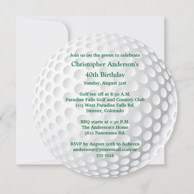 Manar Golfing 40:e födelsedagsinbjudan Inbjudningar (Baksida)