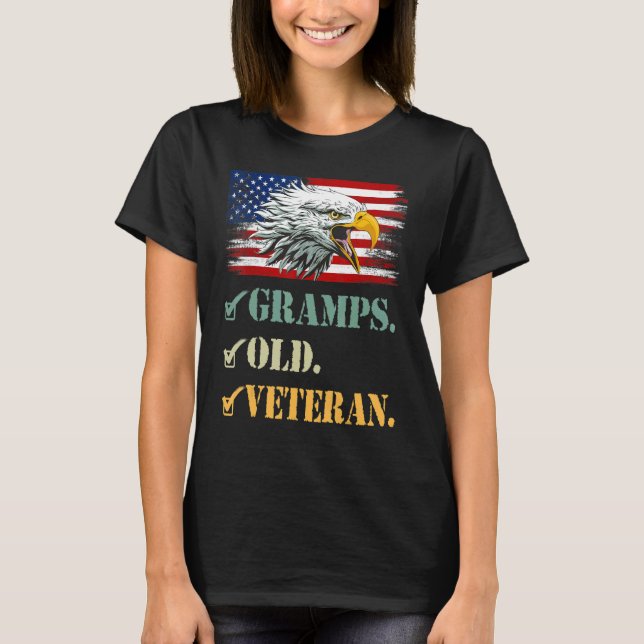 Manar Gramps Old Veteran American Eagle Flagga Coo T Shirt (Framsida)