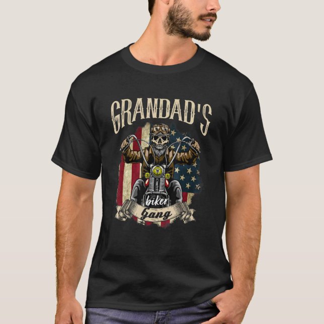 Manar Grandad Biker Gang Flagga Grandad Rides Bike T Shirt (Framsida)