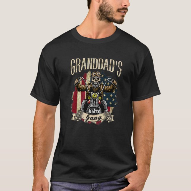 Manar Granddad Biker Gang Flagga Granddad Rides Bi T Shirt (Framsida)
