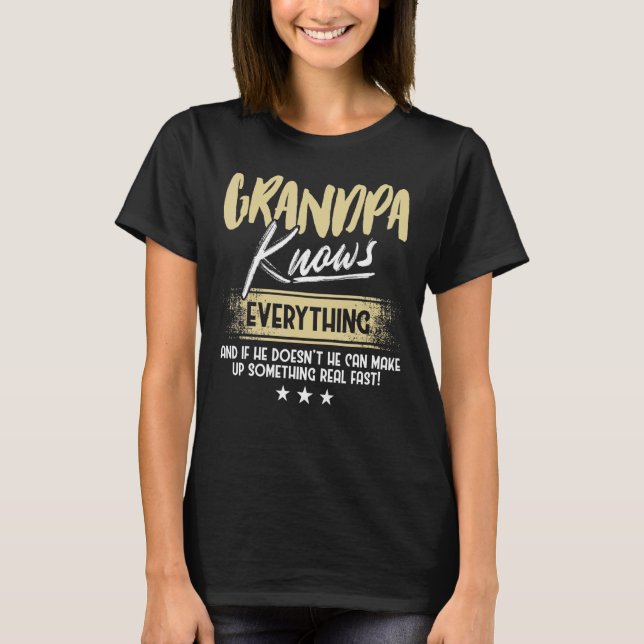 Manar Grandpa känner till allt Fars dag T Shirt (Framsida)