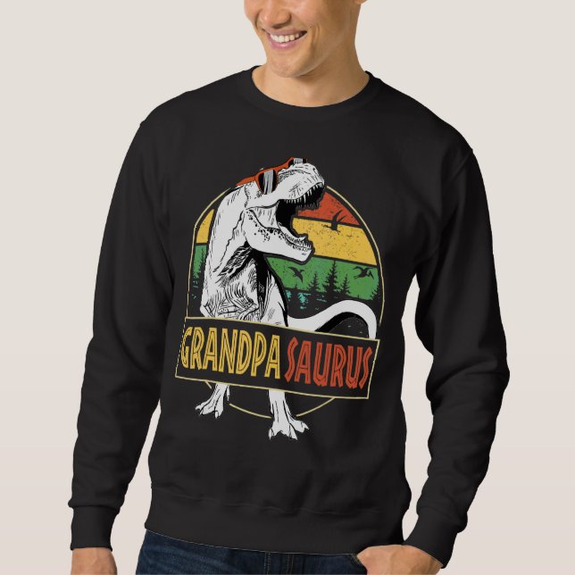 Manar Grandpasaurus Rex Dinosaur Grandpa Saurus Fa Lång Ärmad Tröja (Framsida)