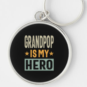 Manar Grandpop är min Hero - Pappa Grandpa Gift Rund Silverfärgad Nyckelring