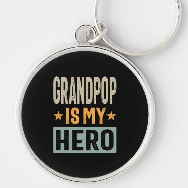Manar Grandpop är min Hero - Pappa Grandpa Gift Rund Silverfärgad Nyckelring (Framsidan)