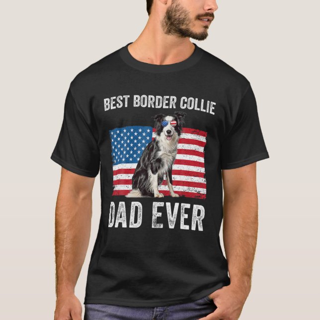 Manar Gräns Collie Pappa Amerikanska Flagga Own Hu T Shirt (Framsida)