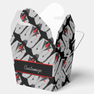 Manar Grått Kostym och Red Tie Take Out Favor Box Presentaskar