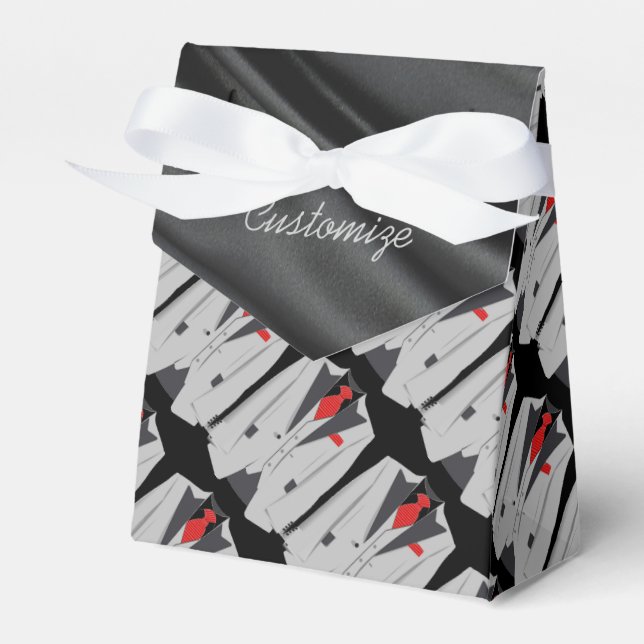 Manar Grått Kostym och Red Tie Tält Favor Box Presentaskar (Framsidan Sidan)