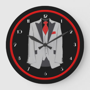 Manar Grått Kostym och Red Tie Wall Clock Stor Klocka