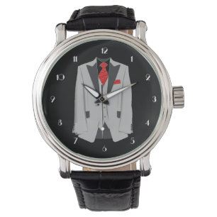 Manar Grått Kostym och Red Tie Wrist Watch Armbandsur